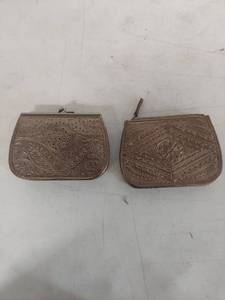 lot 1301 image: (2) Embossed Brown Leather Kiss Lock and Zippered Wallet