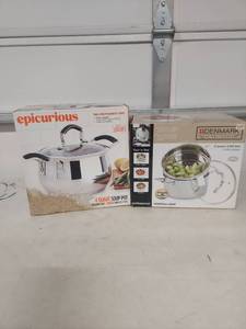 lot 1396 image: Epicurious 4 Qt Stainless Steel Soup Pot & Denmark 3 Qt Multi-Cooker