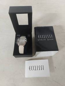 lot 1414 image: Ecclissi Sterling Silver Ladies Watch with White Leather Band