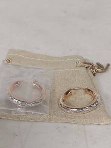 lot 1425 image: 18k Rose Gold over Sterling Silver Diamond Cut Hoop Earrings