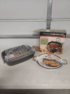 lot 1427 image: Simply Calphalon 7 Qt Nonstick Dutch Oven, Paella Kit and Roaster with Rack