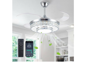 lot 15072 image: Modern Crystal LED Ceiling Fan with Remote and Smart Controls - Retail $140