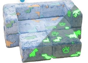 lot 15082 image: Kids Sofa, Glow-in-The-Dark Convertible Foam Couch for Kids Room, Fold-Out Baby Floor Cushion for Bedroom (Blue) - Retail $120