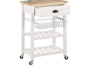 lot 15098 image: Wooden Top black Kitchen Cart with Storage - Retail $125