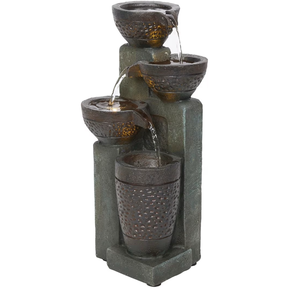 lot 13704 image: Alpine Corporation TZL412 14 Stoned Jar Cascading Water Fountain with LED Lights, Elegant Tabletop Water Feature for Home, Office, Living Room, Bedroom, and Desk Decor, Gray - Retail $95