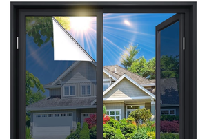 lot 13707 image: Coavas Window Privacy Film One Way, Window Tint for Home, Daytime Reflective Mirror Glass Windows Coverings Heat UV Blocking See Out Not in, Black, 35.4 x 78.7 Inch - Retail $28