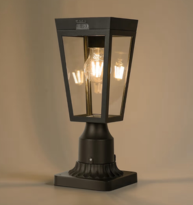 lot 13708 image: LUTEC Outdoor Solar Lamp Post Light Post Light Fixtures Black Aluminum - Retail $50