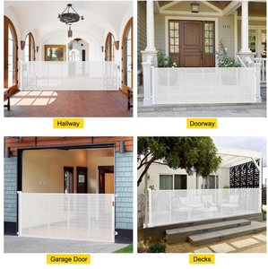 lot 13711 image: Reinforced 42 Tall x 130 Extra Wide Retractable Baby Gate for Large Openings Extra Tall Dog Gate with Rods to Prevent Crawling Through, Extra Long Mesh Pet Gate for Doorways, White - Retail $83