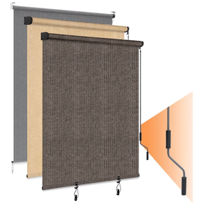 lot 13717 image: HOMEDEMO Outdoor Roller Shades for Patio, 6W x 6 H(WxH) Mocha Roll up Shade for Outside, Sun Roller Shade Cloth Roll Blinds Cordless Waterproof for Porch Gazebo Pergola Balcony Backyard - Retail $80