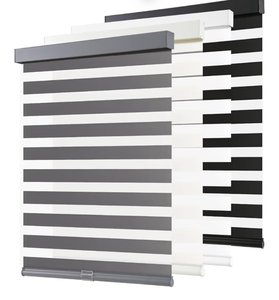 lot 13726 image: AOSKY Cordless Zebra Blinds for Windows Pull Down Roller Window Shades Dual Layer Light Filtering Privacy for Day and Night, Free-Stop Door Shades for Home Easy to Install (57 W X 72 H, Grey) - Retail $90