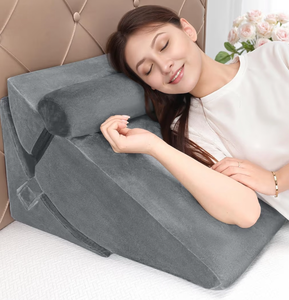 lot 13739 image: Bed Wedge Pillow Set for Post Surgery, 3PCS Wedge Pillow for Acid Reflux Relief, Adjustable 7 &12 inch for Sleeping, Headboard, Back Pain Relief, Back Pillow for Bed Sitting Up, Grey - Retail $30