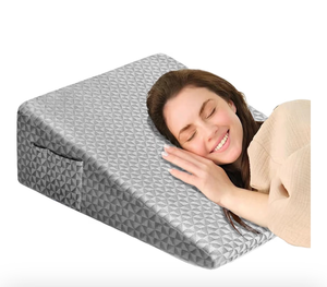 lot 13742 image: Wedge Pillow 7.5 Bed Wedge After Surgery, Back Pain Relief, Memory Foam Pillow Triangle Incline Wedge for Back Support, Leg Elevation, Grey - Retail $34