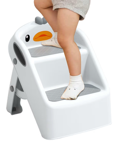 lot 13749 image: Kids StepStool - Toddler Bathroom Ladder, Folding Two StepStool, Non Slip Child  Multipurpose PortableStool for Kitchen, Sink, Toilet, Bedroom, Training, Potty, Home Learning Accessory - Retail $51