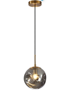 lot 13754 image: BOKT Mid Century Modern Gold Globe Pendant Lights Kitchen Island One Light Smoke Gray Glass Indoor Hanging Light Fixture Vintage Large Brushed Brass Ball Pendant Lamp for Bedroom (7.9-Smoke Gray) - Retail $65