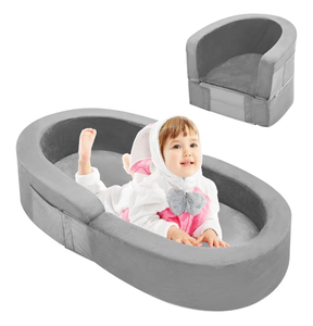 lot 13757 image: QUCHI Toddler Travel Bed - Portable & Foldable 2-in-1 Travel Cot, Soft Foam with Washable Cover, Convertible Sofa for Toddlers & Kids, Indoor & Outdoor Use - Retail $65