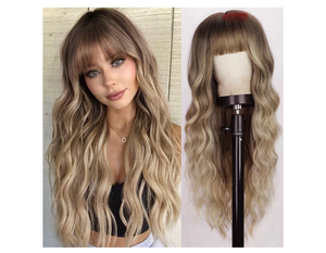 lot 13758 image: Lativ Blonde Wig Long Wavy Curly Ombre with Dark Root Synthetic 26 Inches - Retail $40