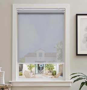 lot 13759 image: AOSKY Cordless Roller Shades for Windows Light Filtering Shades with 5% Openness Solar Screen Semi Sheer Roller Blinds UV Protection for Office and Home. Easy to Install 32 W x 72 H (Grey) - Retail $48