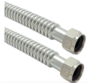 lot 13760 image: Stainless Steel Corrugated Water Heater Connector Flexible for Water Heater Softener, 34 FIP x 34 FIP, 24 Length (2 Pack) - Retail $20
