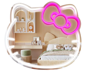lot 13765 image: Anime Hello Kit Mirror with Light Neon Signs for Wall Decor, Teen Girl Gift��Makeup Mirror neon Sign Room Decor - Retail $25