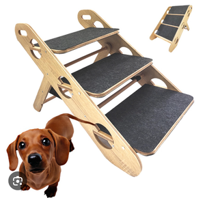 lot 13767 image: CEILYEON 2-in-1 Dog StairsDog Ramp with 3 Steps, Dog Steps for Bed 180H, Foldable pet Stairs for Beds Cars Couch, Non-Slip Wooden Dog Stairs for LargeMediumSmall DogsCats, Maximum Weight of 78Lbs&nbsp- Retail $50
