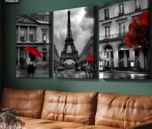 lot 13777 image: 3pcs, Vintage Bohemian Style, Black & White Paris Eiffel Tower Canvas, Wooden Framed Wall Art Poster Room Decor, for Bedroom Living Room Kitchen Dining Room Bathroom Coffee Shop and More, Perfect Gift Home Decor, Ready to Hang - Retail $0