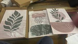 lot 13788 image: Modern Abstract Botanical Canvas Print Set - Retail $35
