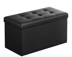 lot 13806 image: Youdenova Black Faux Leather Storage Ottoman - Retail $75