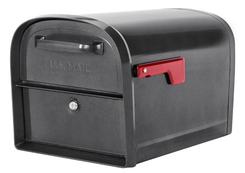 lot 2332 image: Architectural Mailboxes 6300 Oasis 360 Post Mount Locking Mailbox with Red Fla