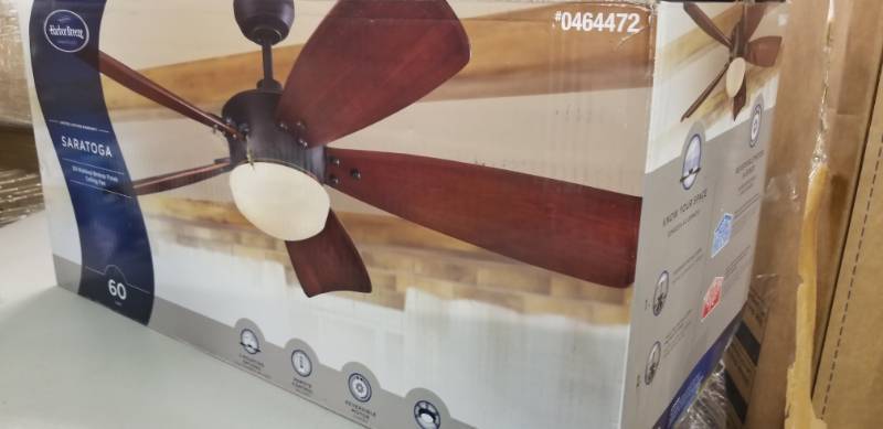 lot 2337 image: 60-in Oil-rubbed Bronze Downrod Mount Indoor Residential Ceiling Fan Remote Home