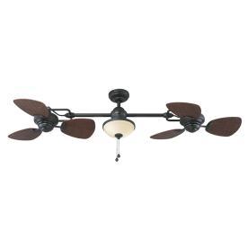 lot 2339 image: Harbor Breeze Twin breeze II 74-in Oil rubbed bronze IndoorOutdoor Downrod Mount Ceiling Fan with Light Kit (6-Blade)