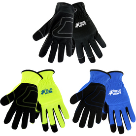 lot 7155 image: Blue Hawk 3-Pack Large Mens Polyester Leather Palm Work Gloves