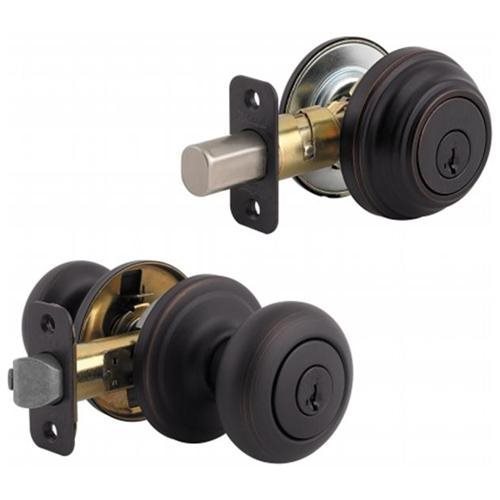 lot 7157 image: Kwikset Venetian Bronze SmartKey Single Cylinder Juno Entry Knob & Deadbolt Co