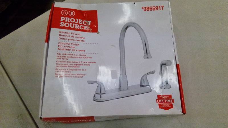lot 7179 image: Project Source Stainless Steel 2-handle Deck Mount High-arc Kitchen Faucet