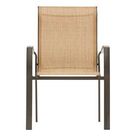 lot 2398 image: Lot (2) Garden Treasures Pelham Bay Stackable Steel Dining Chair with Tan Sling Seat