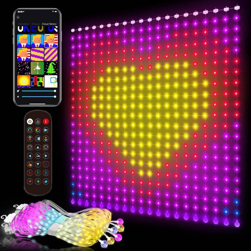 lot 1025 image: Weecrestar Smart Curtain Lights - 6.56 x 6.56ft American Flag Lights Outdoor App Controlled with Color Changing Optimum LED for Indoor, 4th of July, Christmas, Shop, Bar, Dynamic DIY IP65 Waterproof - Retail $45