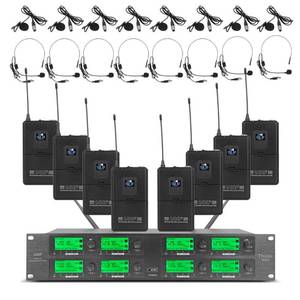 lot 1005 image: Wireless Microphone System UHF 8 Channel 8 Lavalier Bodypacks 8 Lapel Mic 8 Headsets for Karaoke System Church Speaking Conference Wedding Party 3 Year Warranty - Retail $349