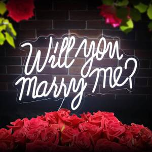 lot 1015 image: Will You Marry Me Neon Sign, Super Large Size 21.7x13.8 Inch Neon letter Signs for Wall Room Backdrop Decoration (white) - Retail $53