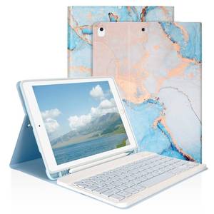 lot 1028 image: LAMA Wireless Keyboard Case for iPad 10.2 9th 8th 7th Generation, Detachable Bluetooth Keyboard with Pencil Holder for iPad 10.2 InchiPad Air 10.5(3rd Gen)iPad Pro 10.5 in, Marble Blue - Retail $21