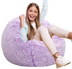 lot 1041 image: Fluffy Bean Bag Chair for Kids, 2.5FT Round Memory Foam Filled Bean Bag for Teens & Kids, Ultra Soft Faux Fur Fabric Bean Bag Chairs for Playroom, Living Room, Bedroom, Lavender - Retail $34