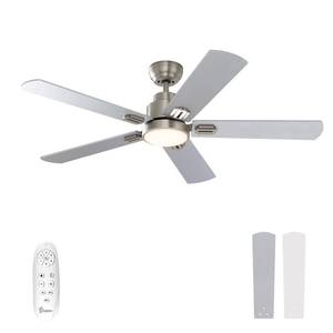 lot 1048 image: warmiplanet 52 Inch Indoor Ceiling Fans with Lights and Remote Control, 6 Speeds Slient Reversible DC Motor, 3 Color Dimmable LED Light, Timer, Brushed Nickel, 5 Blades - Retail $112