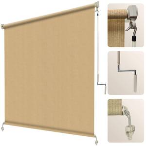 lot 1054 image: Artpuch Outdoor Roller Shade 6 W x 6 H, Sesame Exterior Cordless Patio Shades Roll Up Blinds with Spliced Pole Design, (2 Poles, One-Piece Fabric) - Retail $67