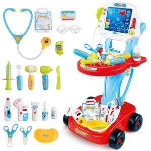 lot 1058 image: deAO Doctor Kits for Kids Pretend Medical Play Toys with Cart, Stethoscope and Thermometer, Doctor Playset Role Play for Toddlers 3-8 Birthday - Retail $35