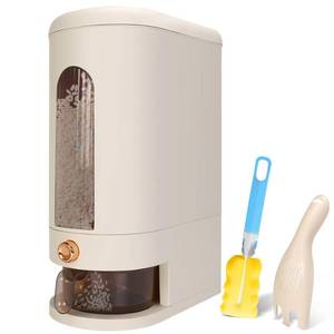 lot 1067 image: Triiter 25Lbs Rice Dispenser,Large Rice Container with Measuring Cup,Moisture Proof Cereal Dispenser Storage with Time Scale,Dry Food Dispenser,Kitchen Organization Home Pantry Rice Corn(Cream White) - Retail $1,467