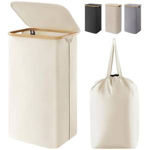 lot 1070 image: Lifewit 100L Laundry Basket with Lid, Clothes Hampers for Laundry with Bamboo Handles and A Removable Bag, Large Foldable Laundry Hamper for Bedroom, Bathroom, Dorm, Laundry Room, White - Retail $25