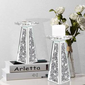 lot 1074 image: Wocred 2 Piece Candlestick Holders for Holding Pillar Candles, Crystal Crushed Diamond Candle Holders Set Decor for Dinning Room, Silver Glass Votive Candle Holders for Table Centerpiece(8��) - Retail $42
