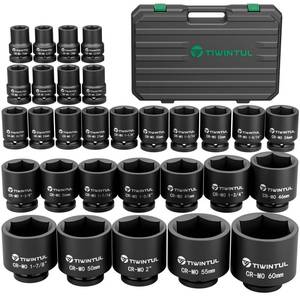 lot 1088 image: TIWINTUL 34 Inch Drive Impact Socket Set, 6-Point Design, CR-MO Steel, 30 PCS Large Impact Socket Set, SAE (1116�� to 2��) and Metric (17mm to 60mm), Rugged Construction, Heavy Duty Impact Sockets - Retail $170