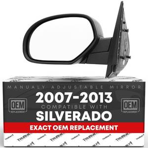 lot 1100 image: Driver Side Mirror Replacement Compatible with 2007-2013 Chevrolet Silverado 1500 2500 3500 HD, 2007-2013 GMC Sierra 1500 2500 3500 HD Manual, Flat Glass - Textured Black - OEM 20843118, GM1320332 - Retail $61