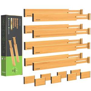 lot 1110 image: ANTOWIN Bamboo Drawer Dividers Organizers 16pcs, Expandable Drawer Separators Splitter, 17-22 inches Long Adjustable Spring-loaded Organizer for Large Utensil, Clothes, Tools Drawers (88) - Retail $40