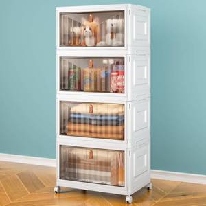 lot 1111 image: 4 Tier Storage Bins with Lids, 23QT Stackable Closet Organizers and Storage with Wheels, Collapsible Storage Boxes, Foldable Plastic Storage Containers for Home,Office, Dorm Room-White - Retail $45