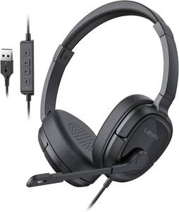 lot 1113 image: LEVN USB Headset with Microphone for PC - Noise Cancelling, Lightweight Design for Long Calls - Retail $30